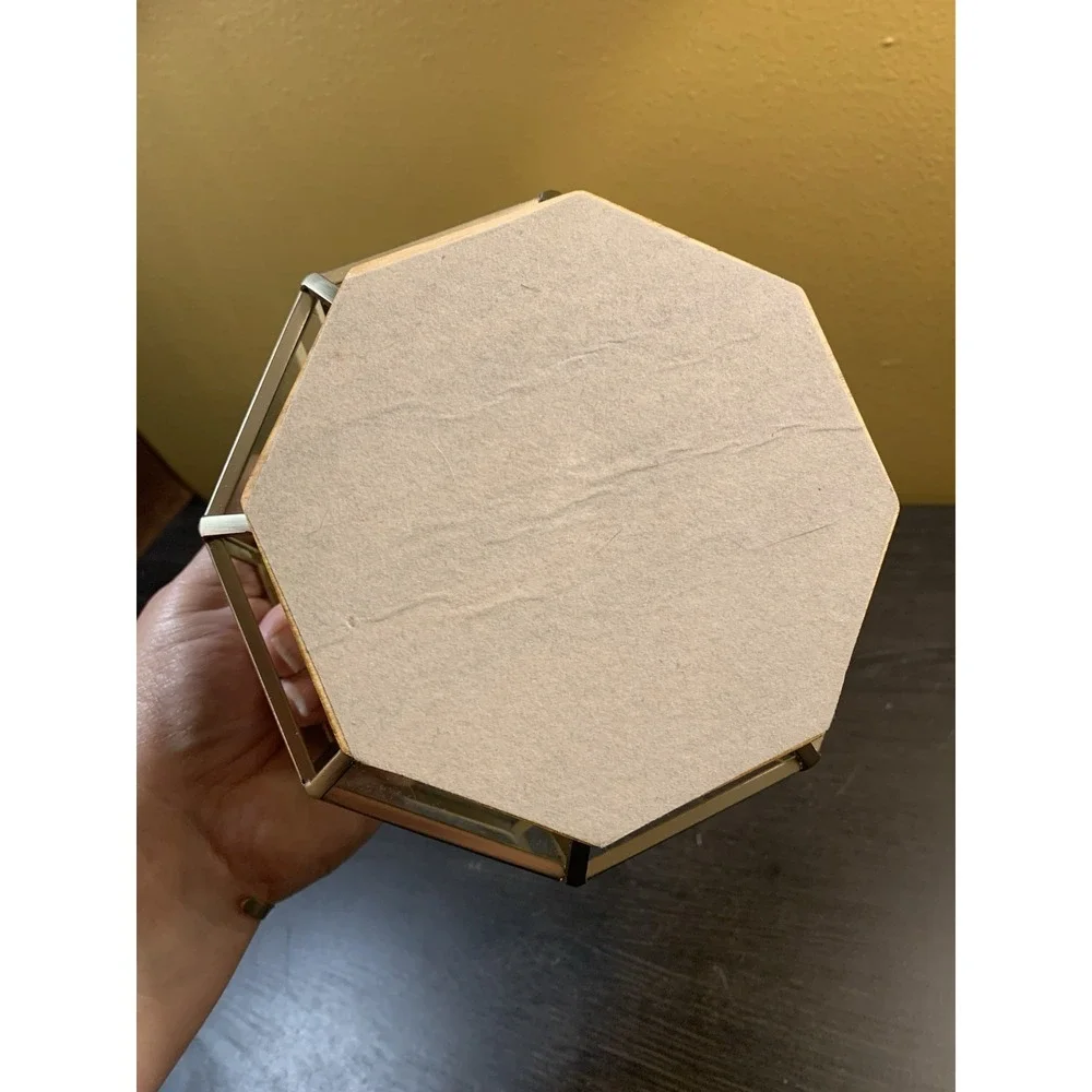 Bath & Body Works Candle Holder Gold Leaves Octagon Shaped Fall Autumn Wood Base - Picture 7 of 10